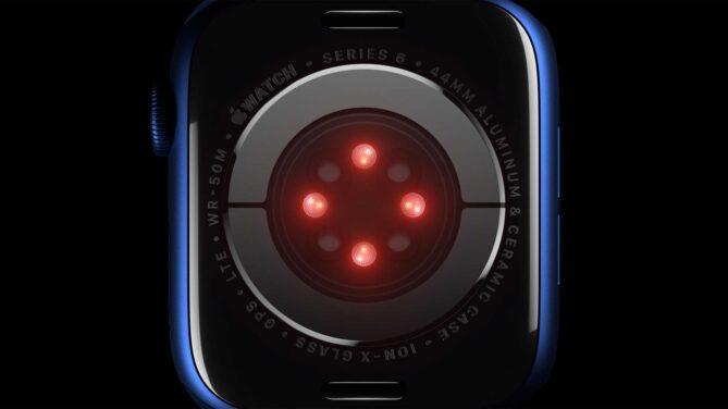 Sauerstoffgehalt messen mit der Apple Watch Series 6 - Darstellung der Rückseite mit LEDs 
